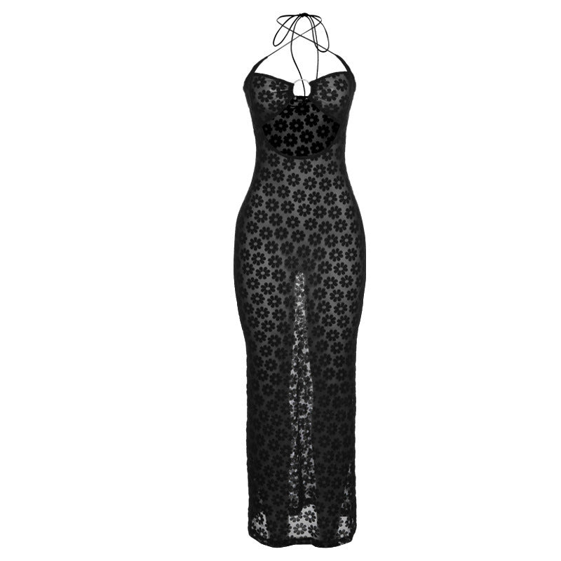 Women's Clothing Halter Cut-out See-through Dress