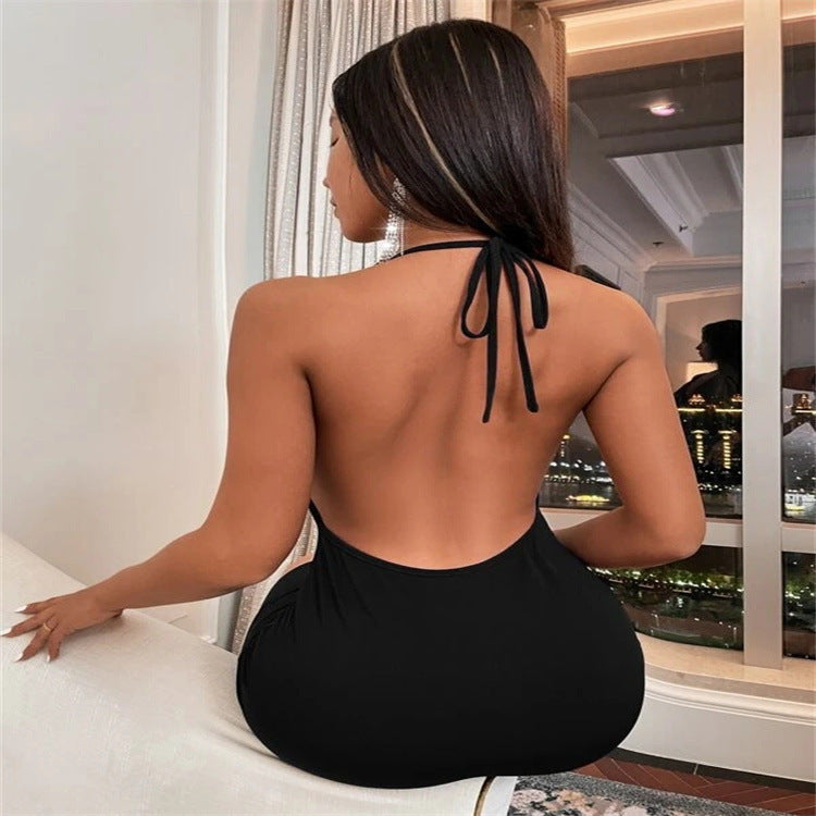 Deep V-neck Dress Temperament Sling Backless Halter Dresses