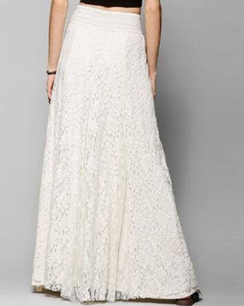 Women Pleated Solid Mesh Lace Layered Gypsy Boho Summer Long Maxi Skirt