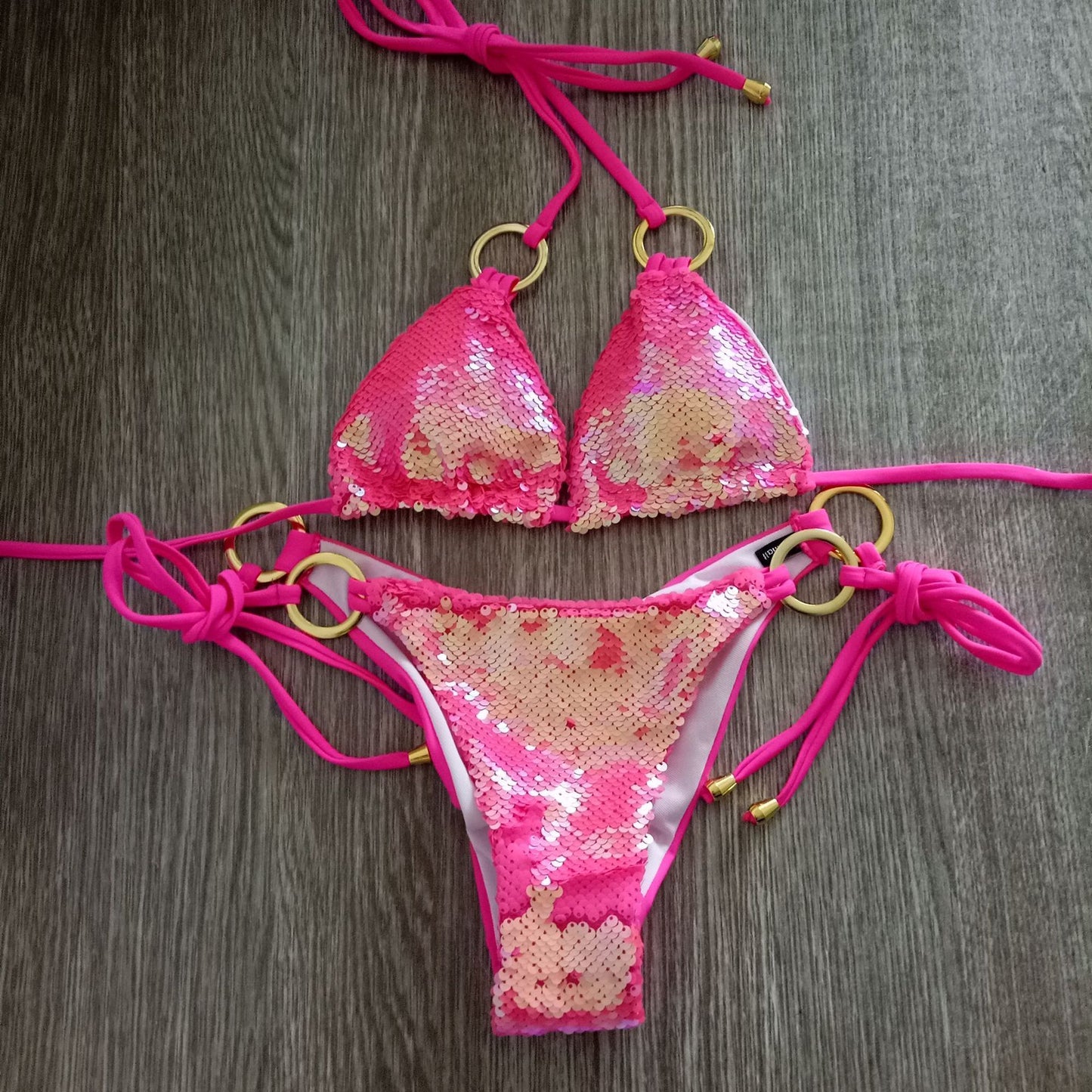 New sequined triangle bikini beads piece ladies swimwear swimsuit
