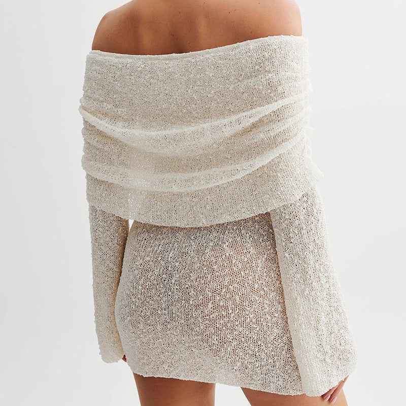 Skirt Knitted Hollow Chest Wrap Off-shoulder Dress