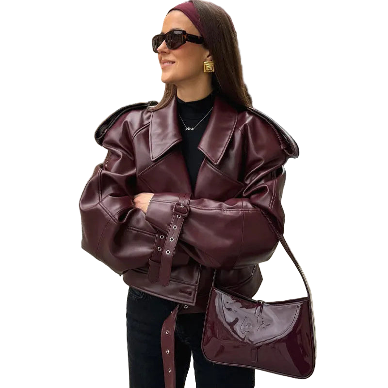 Loose Lapel Leather Jacket Fashion Cropped Tops Streetwear For Womens Clothing
