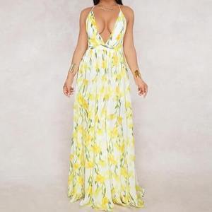 European and American deep V-neck back chiffon dress