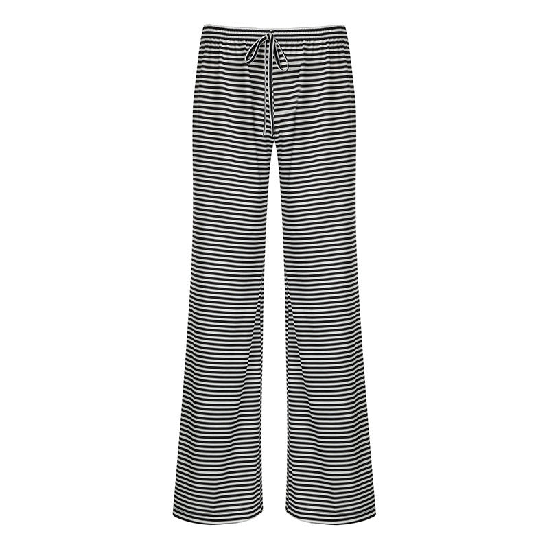Women's Striped Print Trousers Y2K Fashion Casual Lace Up Home Straight Wide-leg Pants