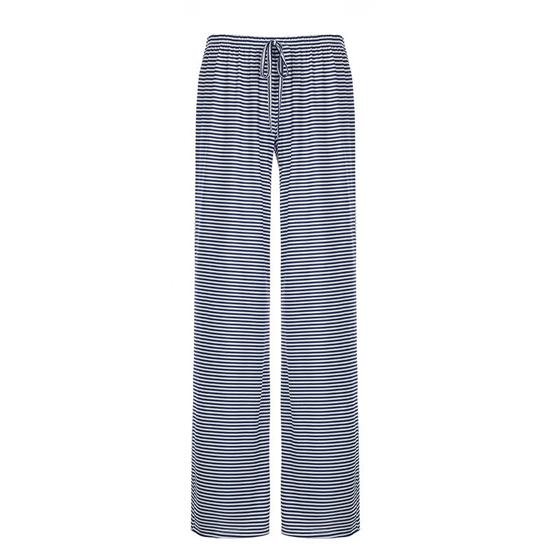 Women's Striped Print Trousers Y2K Fashion Casual Lace Up Home Straight Wide-leg Pants