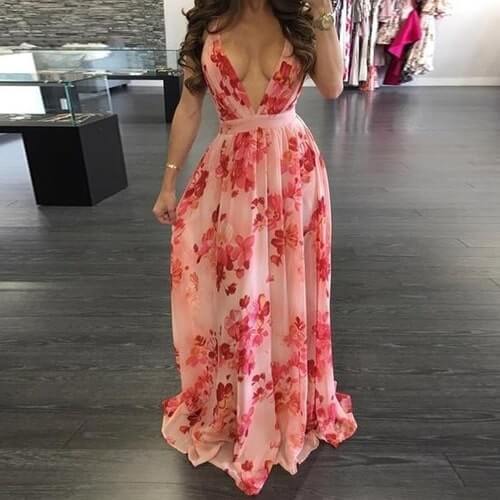 European and American deep V-neck back chiffon dress