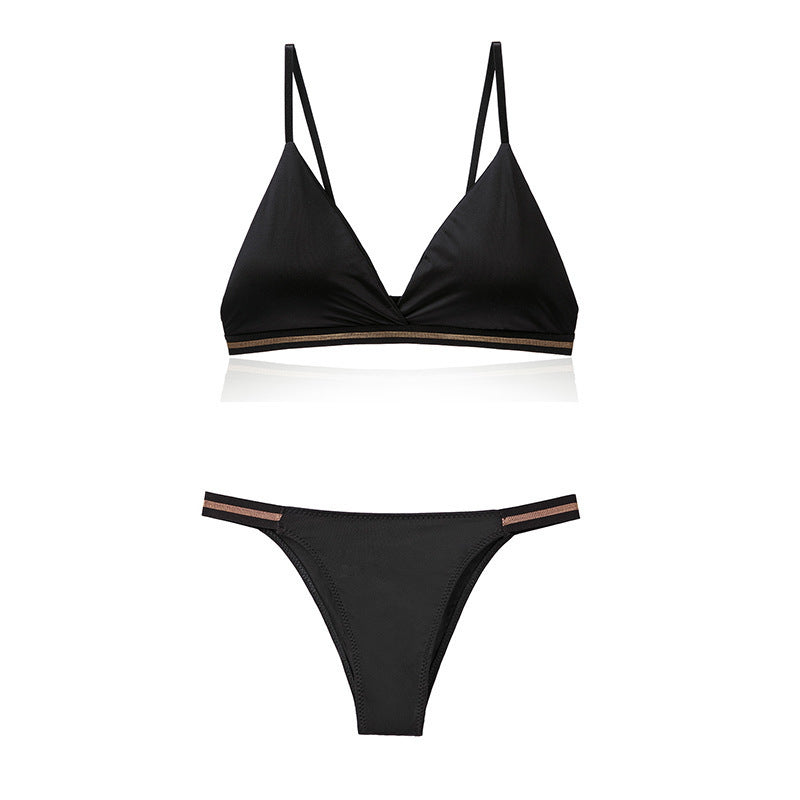 Light Luxury Edition Ice Silk Chest-wrapped Women's Pure Desire Bra Set Bikini