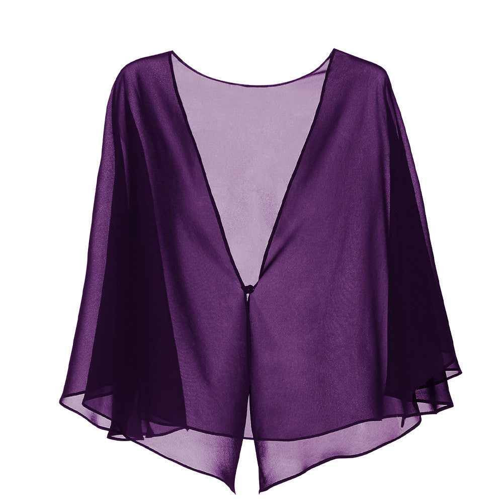 Chiffon Solid Color Cardigan Cape Blouse Thin Shawl