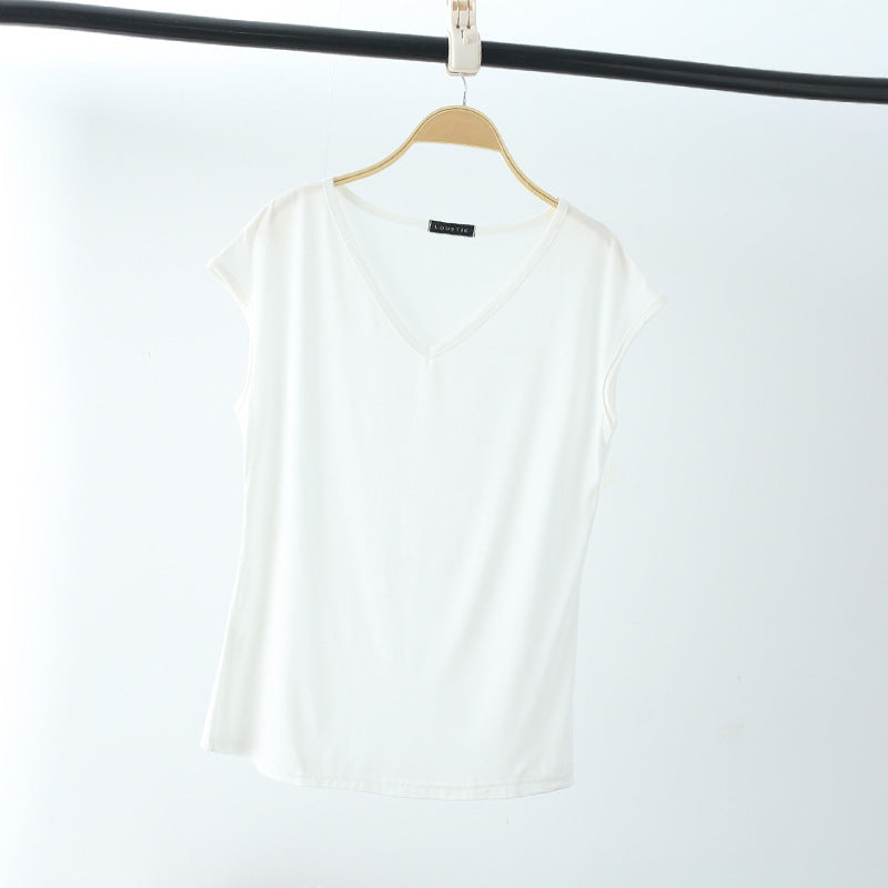 Solid Color And V-neck Sleeveless Loose Women's T-shirt Casual Bottoming Shirt Inner Wear Blouse