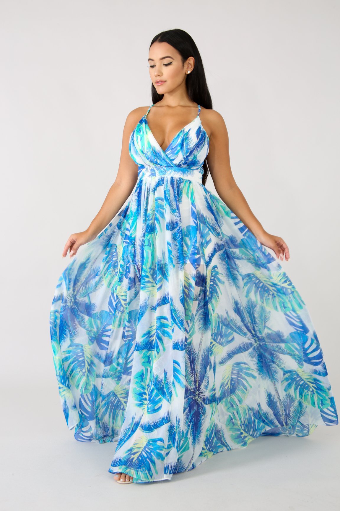 European and American deep V-neck back chiffon dress
