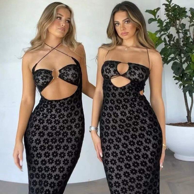 Women's Clothing Halter Cut-out See-through Dress
