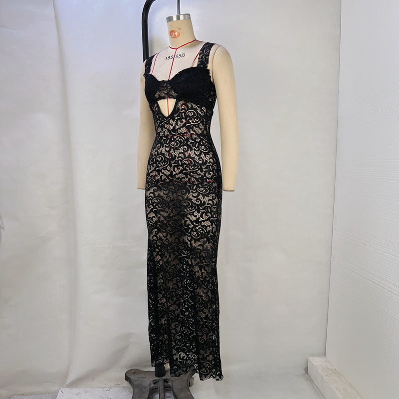 Lace See-through Hollow-out Cinched Sheath Dress