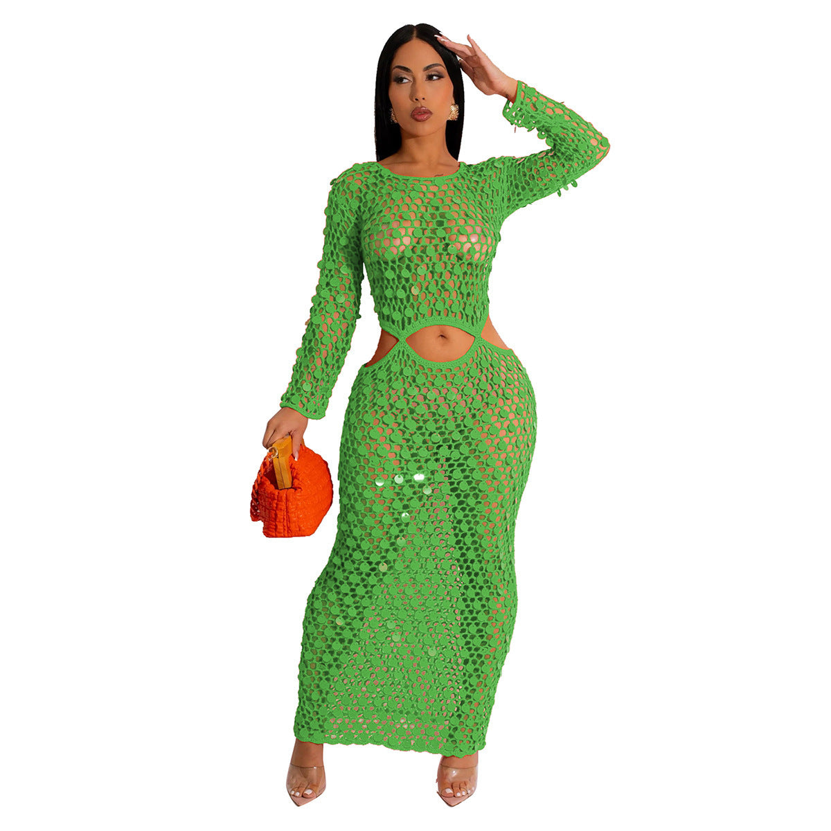 Casual Hollowed Out Sequin Beach Dress