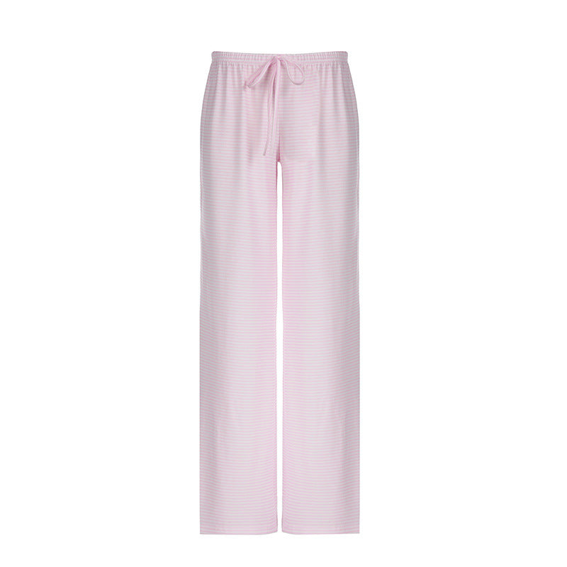 Women's Striped Print Trousers Y2K Fashion Casual Lace Up Home Straight Wide-leg Pants