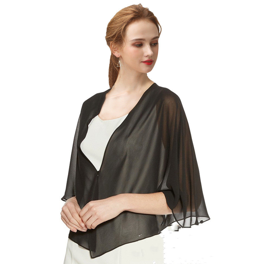 Chiffon Solid Color Cardigan Cape Blouse Thin Shawl