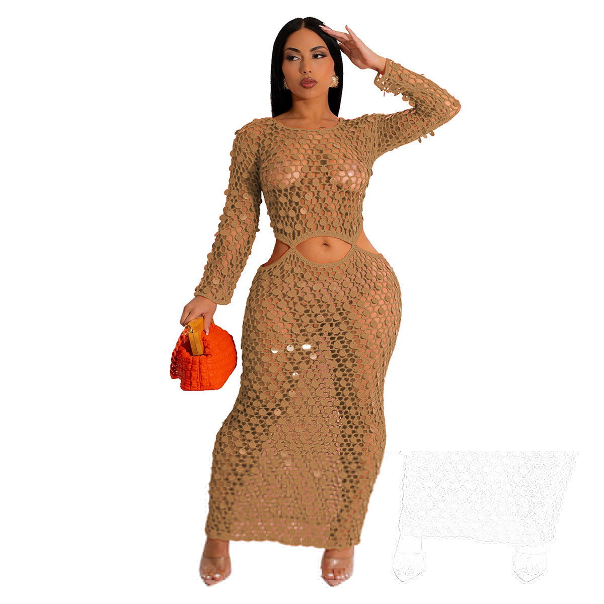 Casual Hollowed Out Sequin Beach Dress