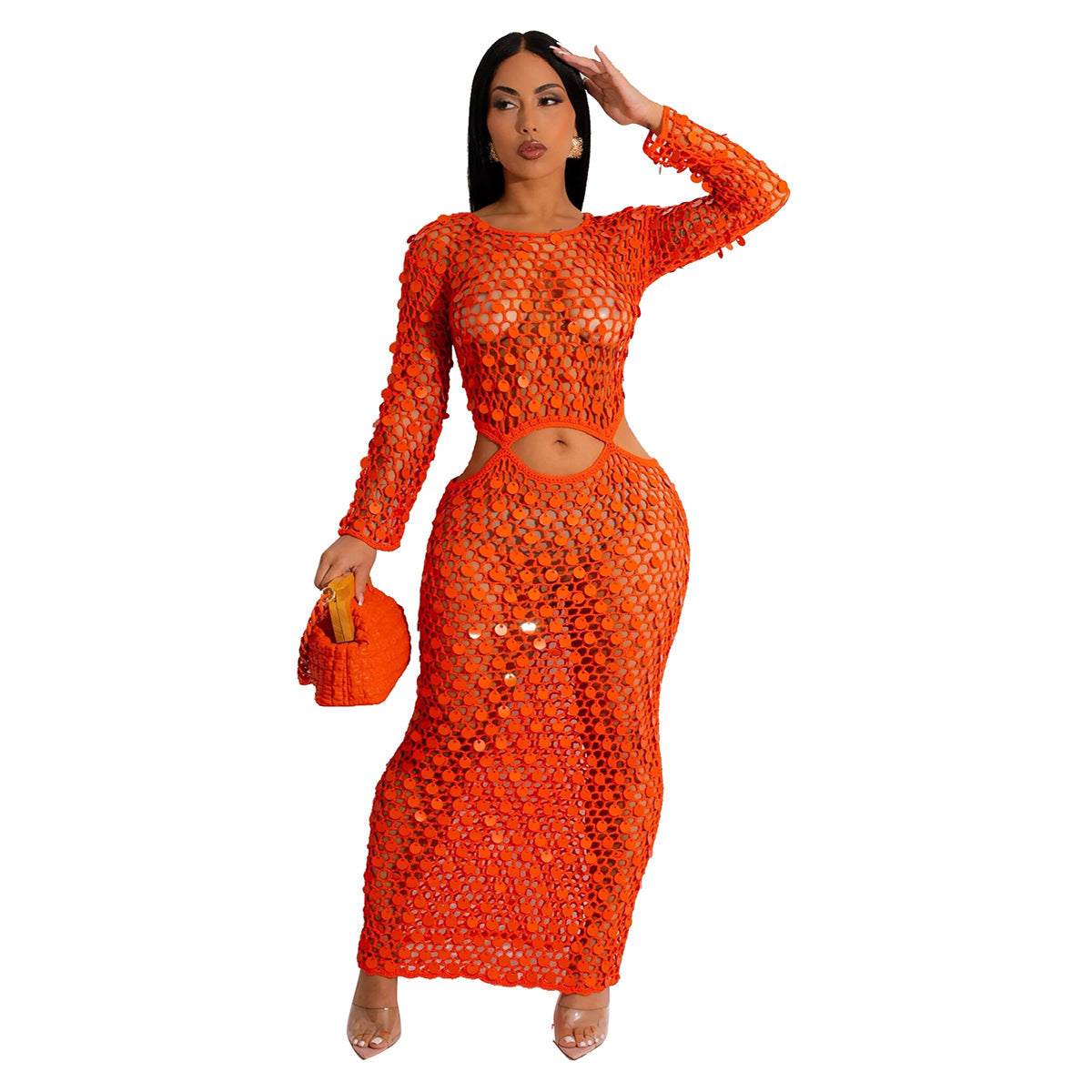 Casual Hollowed Out Sequin Beach Dress