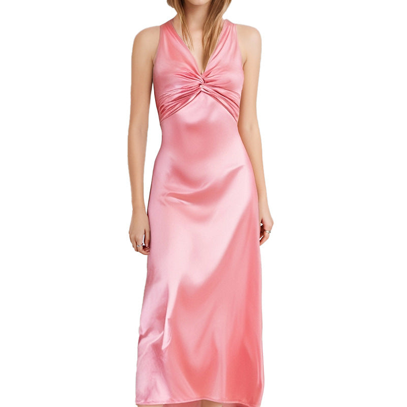 Sexy V-neck Pleated Slim Fit Slimming Graceful And Fashionable Dress