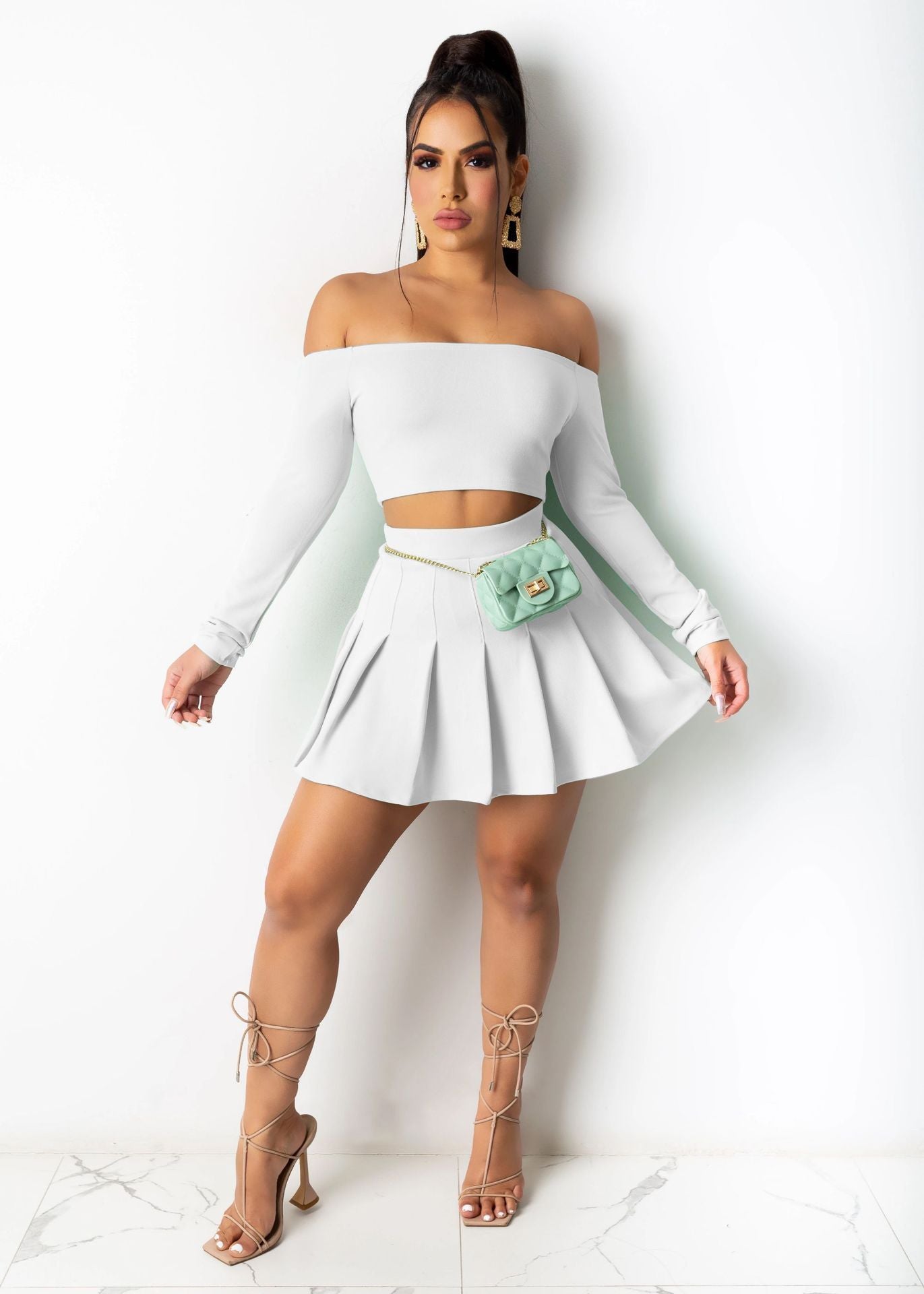 Sexy Fashion Chest Wrap Midriff Outfit Draped Dress Two-piece Set