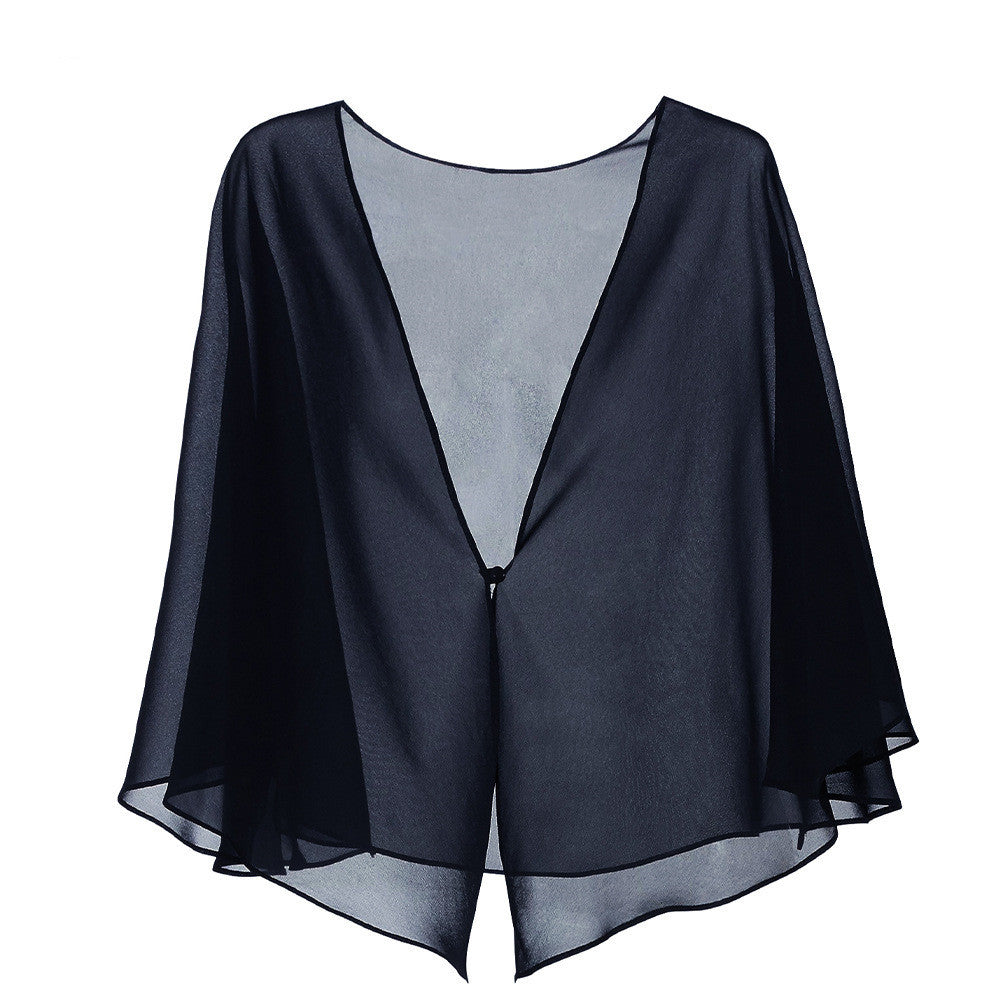 Chiffon Solid Color Cardigan Cape Blouse Thin Shawl