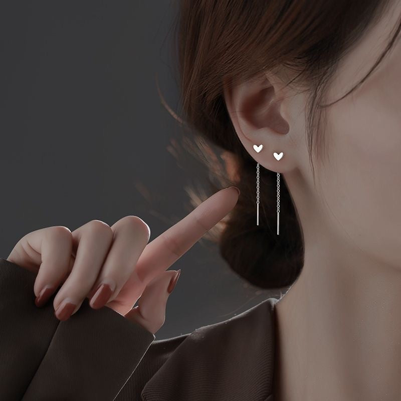 Sterling Silver Needle Pearl Ear String Female Earrings Long Temperament