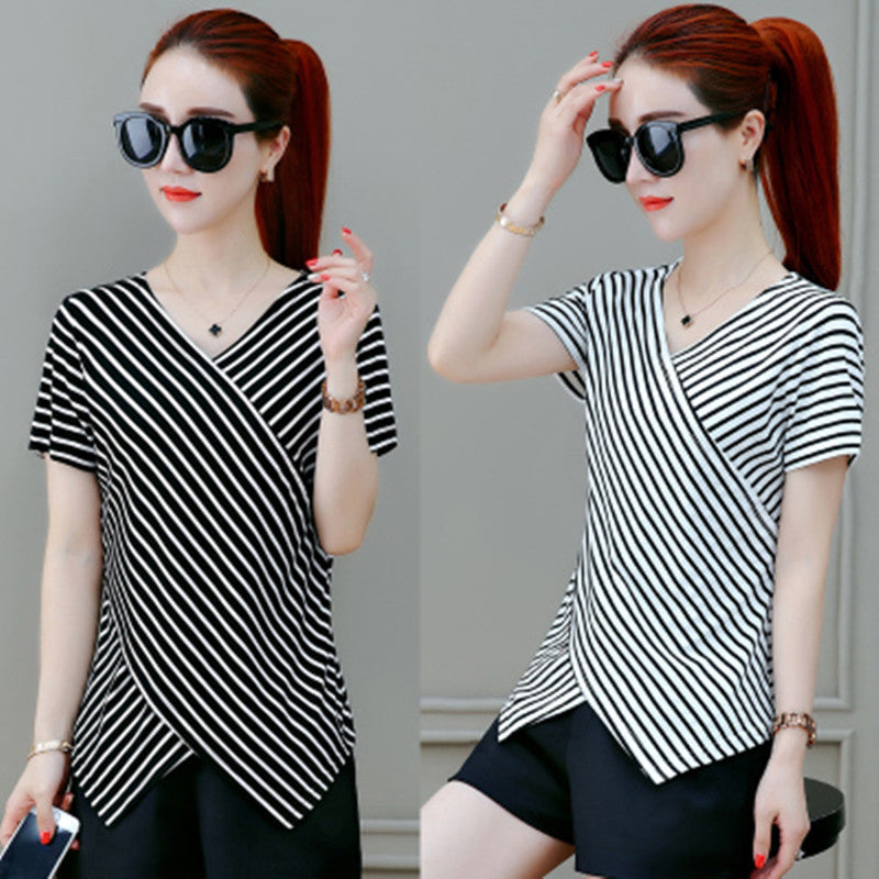 Korean Style Trendy Female Student Cute Bf Wind V-Neck Loose All-Match Blouse
