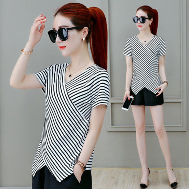 Korean Style Trendy Female Student Cute Bf Wind V-Neck Loose All-Match Blouse