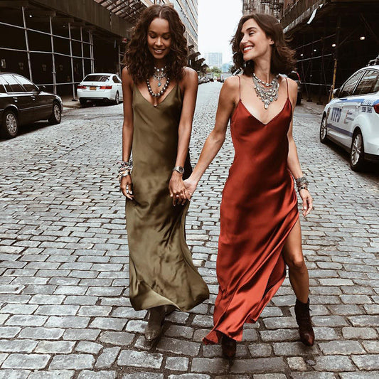 Women's Satin High Slit Sling Dress