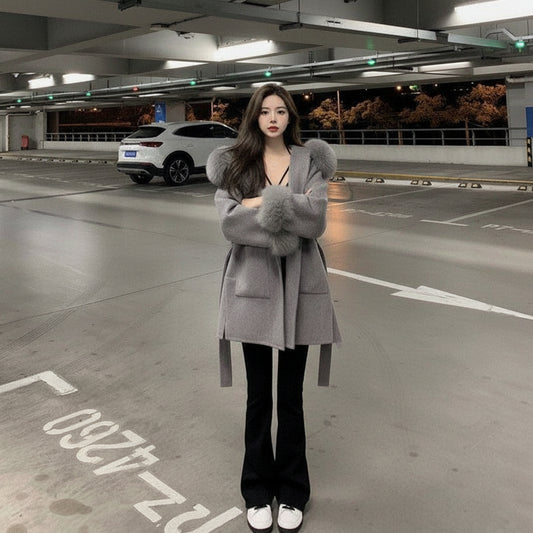 Big Fur Collar Warm Woolen Coat Women's Autumn And Winter Clothing