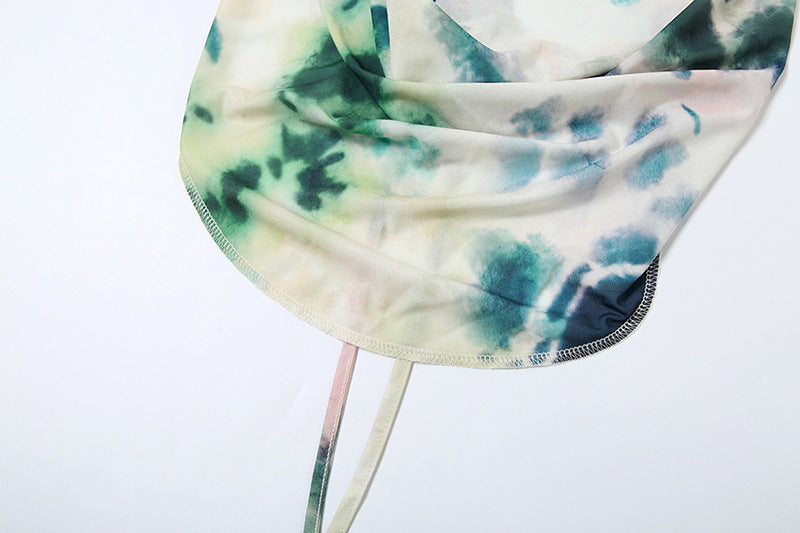 Tie Dye 2pcs Printing Deep V-neck Suits Fashion Halter Backless Long Dresses For Beach Party Womens Clothing