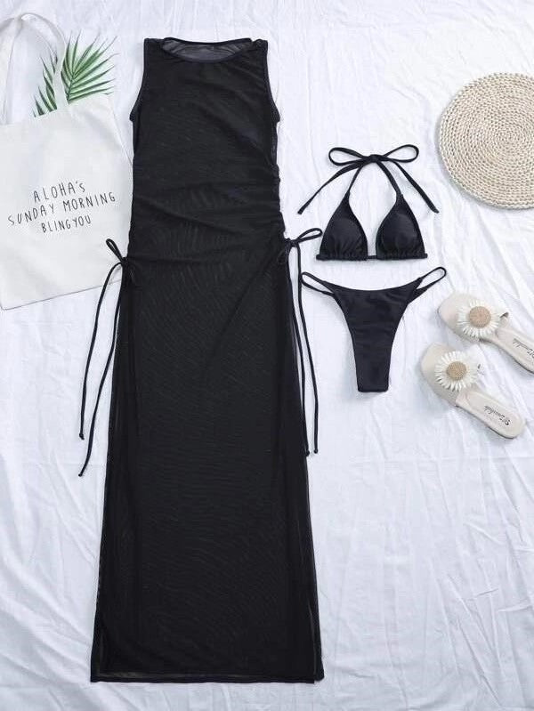 Sun Protective Blouse Bikini Beach Skirt Three Piece Swimsuit