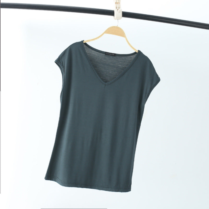 Solid Color And V-neck Sleeveless Loose Women's T-shirt Casual Bottoming Shirt Inner Wear Blouse