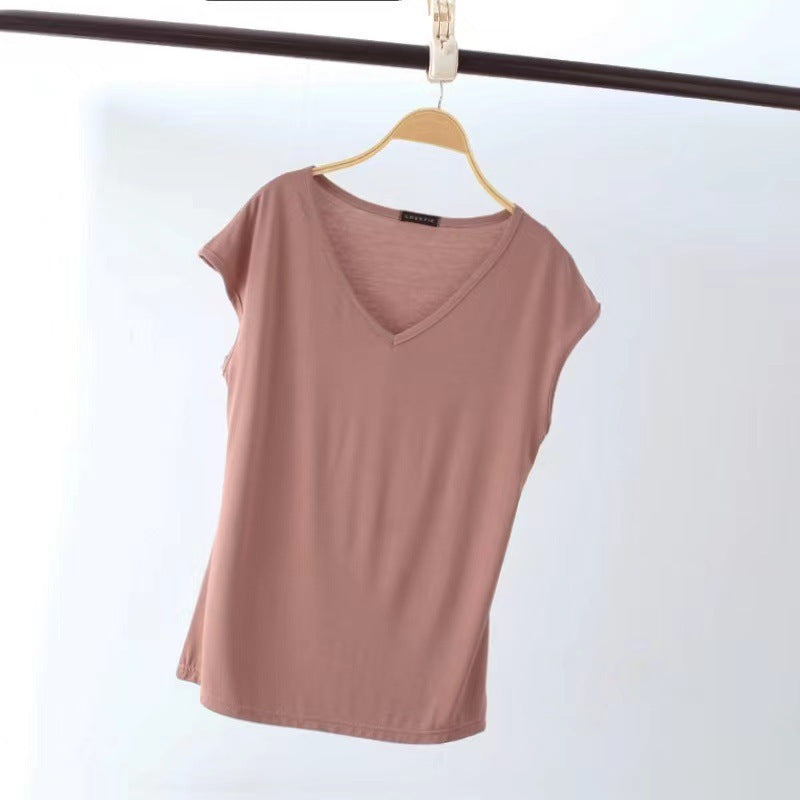 Solid Color And V-neck Sleeveless Loose Women's T-shirt Casual Bottoming Shirt Inner Wear Blouse