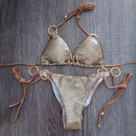 New sequined triangle bikini beads piece ladies swimwear swimsuit