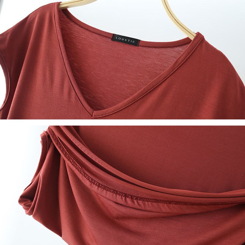Solid Color And V-neck Sleeveless Loose Women's T-shirt Casual Bottoming Shirt Inner Wear Blouse