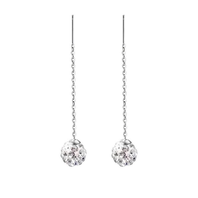Sterling Silver Needle Pearl Ear String Female Earrings Long Temperament