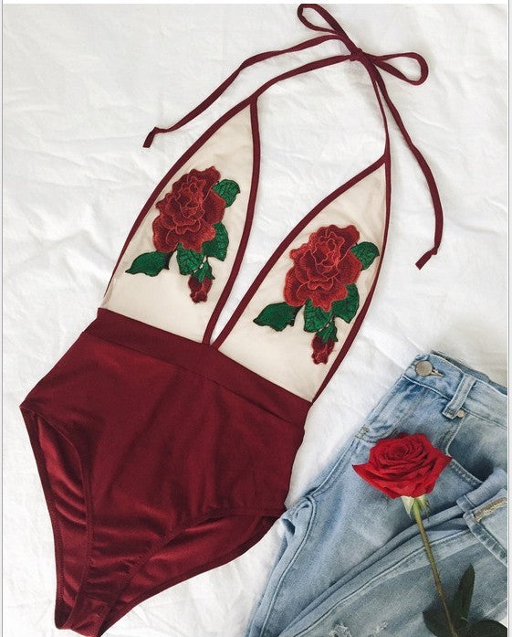 Mesh Halter One-piece Bikini Set