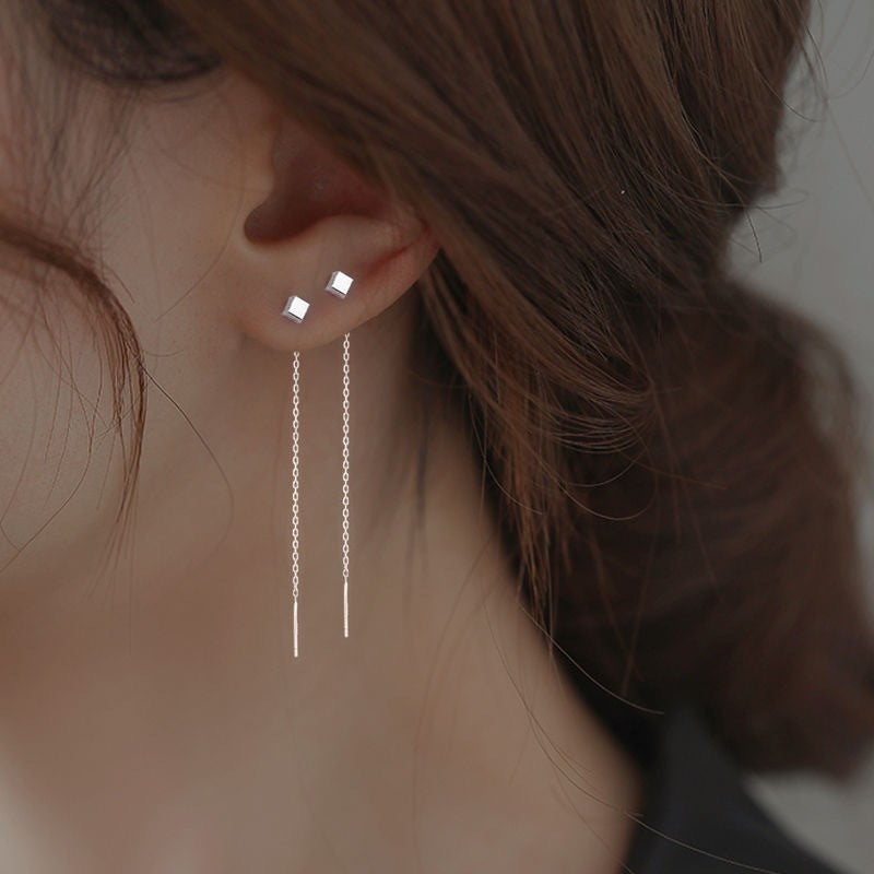 Sterling Silver Needle Pearl Ear String Female Earrings Long Temperament