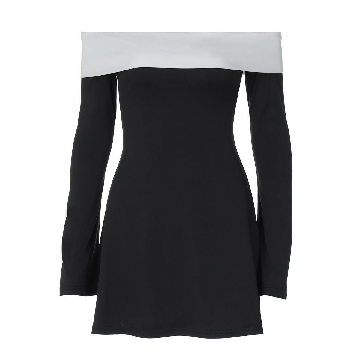 Fashion Color Contrast Laminated Chest Wrap Long Sleeve Dress