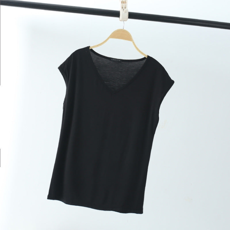 Solid Color And V-neck Sleeveless Loose Women's T-shirt Casual Bottoming Shirt Inner Wear Blouse