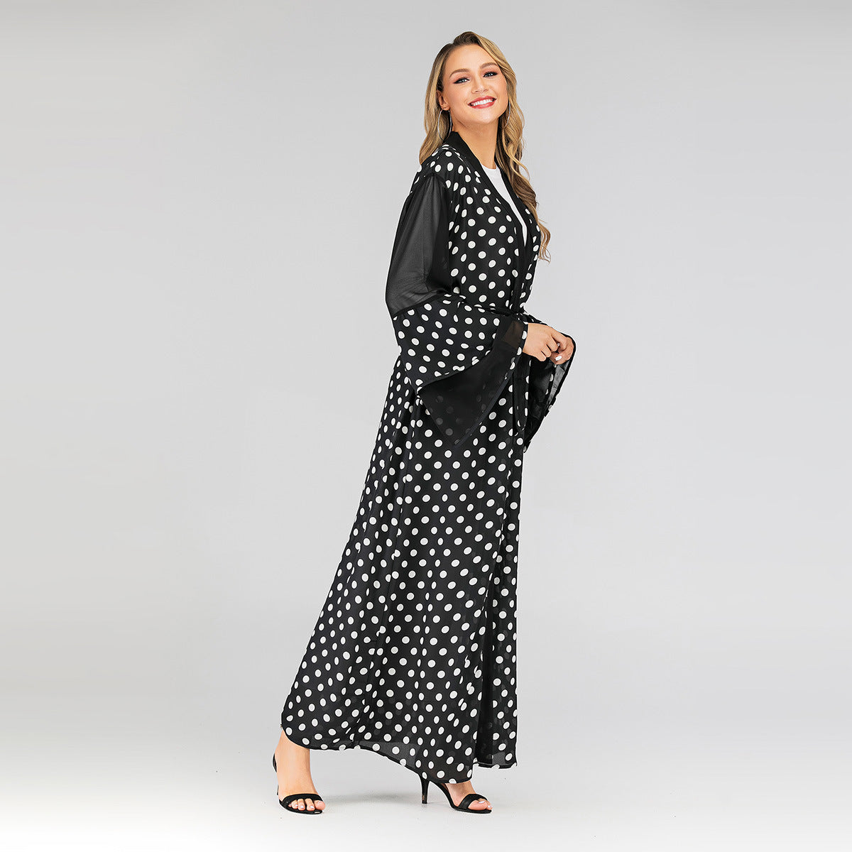 Fashion Polka Dot Pattern Cardigan Robe