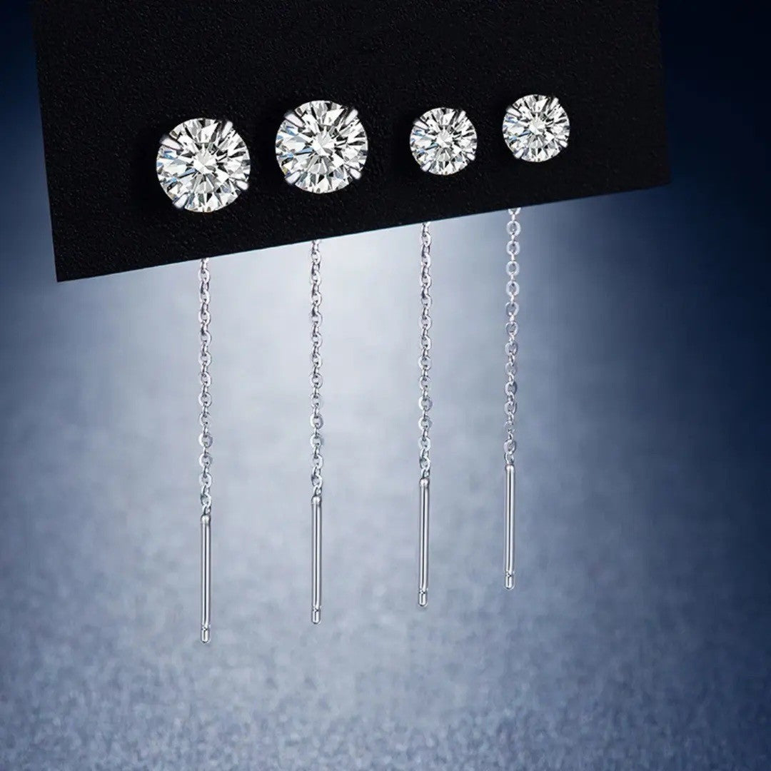 Sterling Silver Needle Pearl Ear String Female Earrings Long Temperament