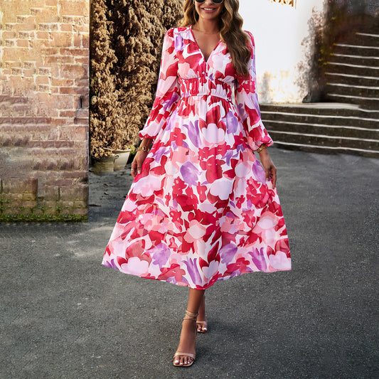 Women's Clothing Bohemian Holiday Auyumn Casual Printed Dress