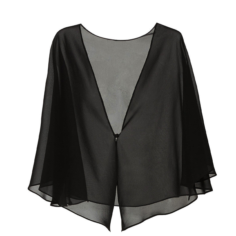 Chiffon Solid Color Cardigan Cape Blouse Thin Shawl
