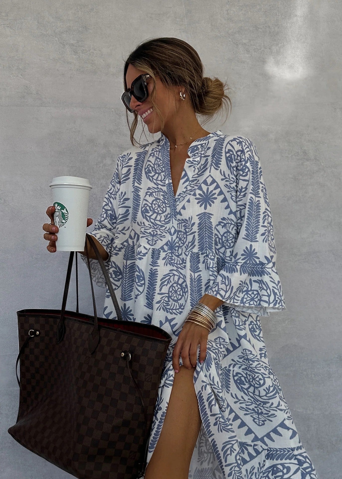 Loose Dress Women Fashion V-neck Flare Sleeve Elegant Ruffle Shirt Dress
