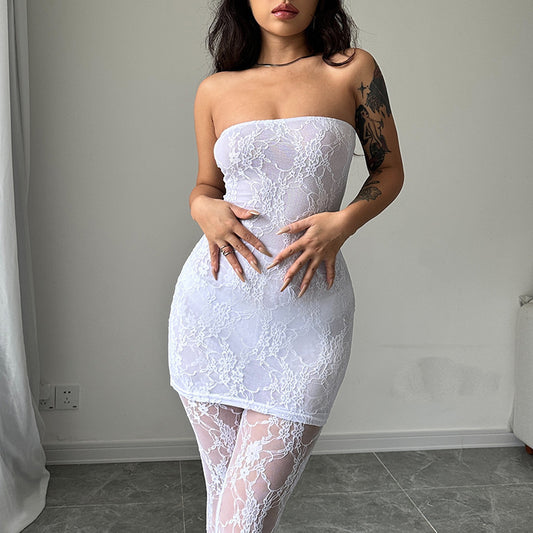 Woman Style Lace Chest Wrap Dress Close-fitting Outer Stockings Suit