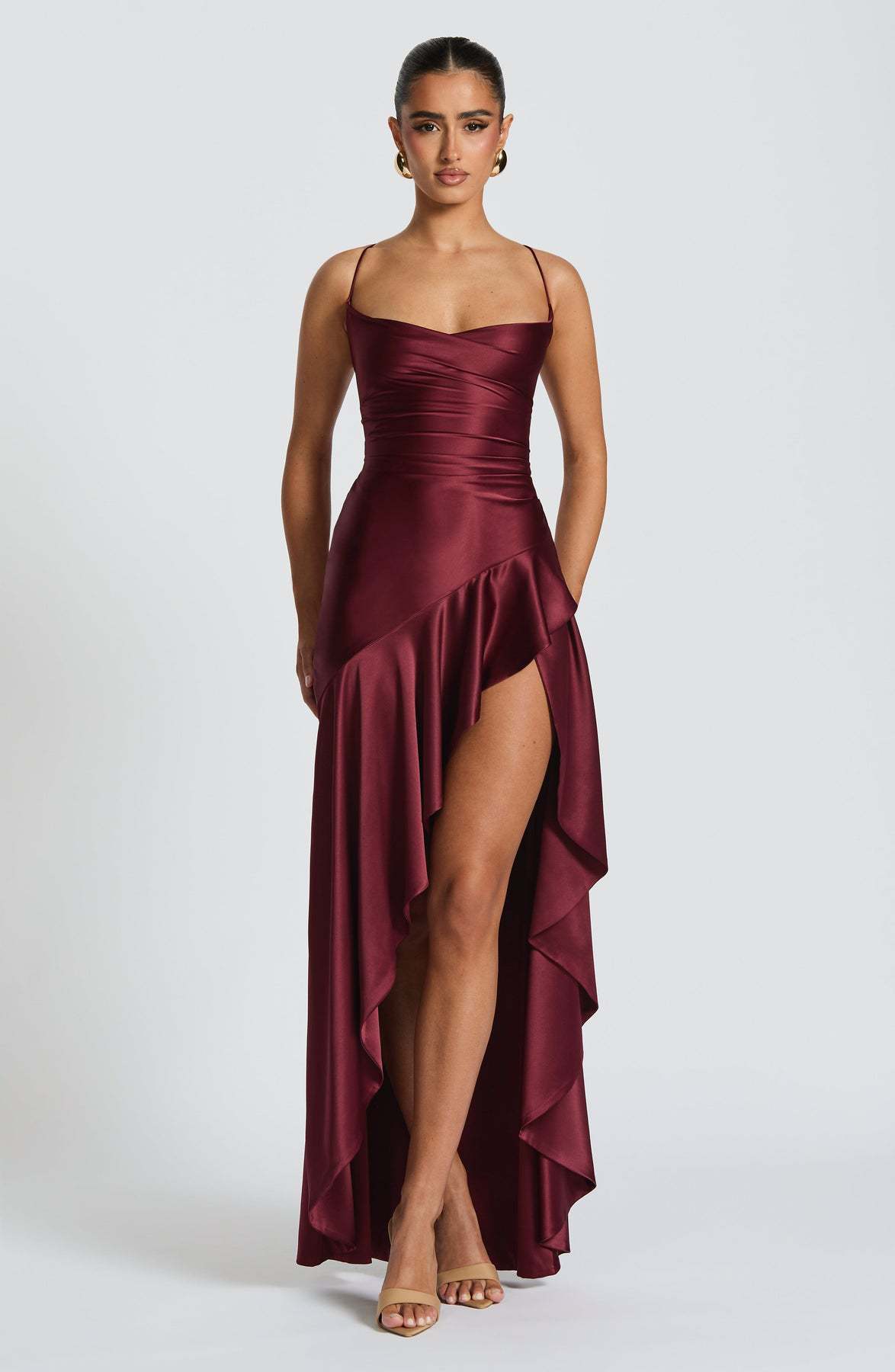 Backless Ruffles Irregular Dress Evening Party Club Maxi