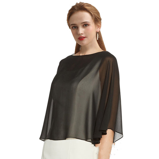 Chiffon Solid Color Cardigan Cape Blouse Thin Shawl